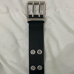 Black Leather Belt with Silver Buckle